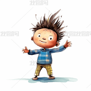 手绘彩色人物爆炸头男孩