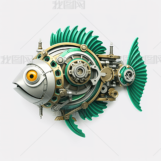 3d创意科幻机械鱼艺术赛博朋克未来科技装饰画