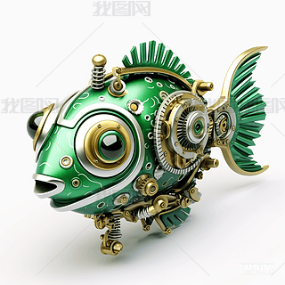 3d创意科幻机械鱼艺术赛博朋克未来科技装饰画