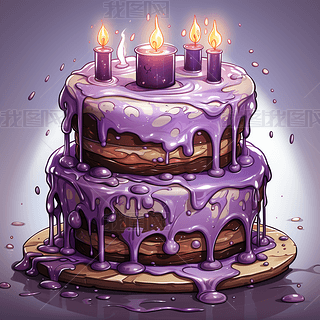 数字艺术紫色双层蛋糕元素