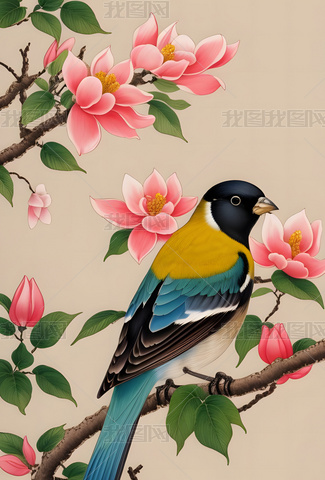 秋風細雨 花鳥圖