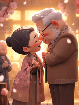 数字艺术3d立体一对老夫妻图片