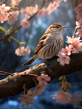 小鸟桃花唯美高清摄影图