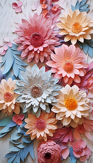 粉色花朵奶油风装饰画客厅背景墙画纸艺剪纸纸雕画