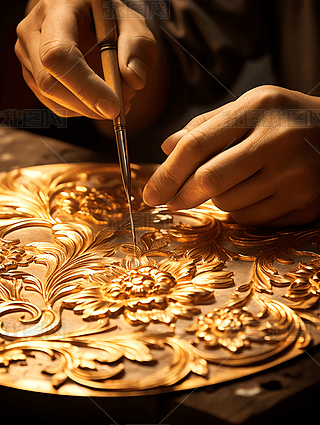 现代鎏金工艺老匠人手工制作高清摄影图商业数字艺术