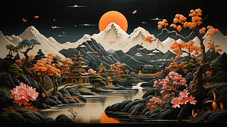 中国风-描金漆画背景