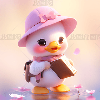 爱读书的小鸭子极简主义风格3d海报设计素材