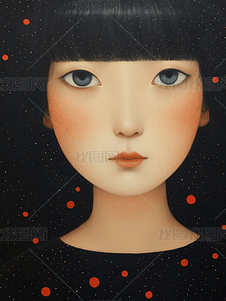亚洲女孩肌理磨砂浓郁漆画颗粒质感海报设计素材插画
