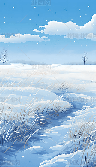 冬季雪景创意背景插画图