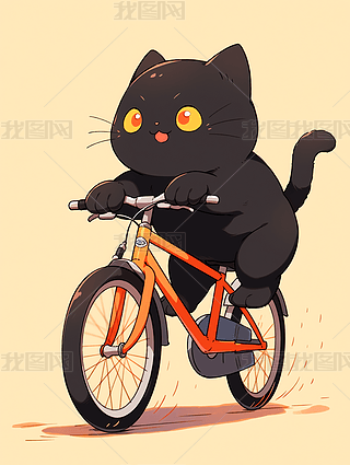 骑自行车的黑猫卡通插画海报设计