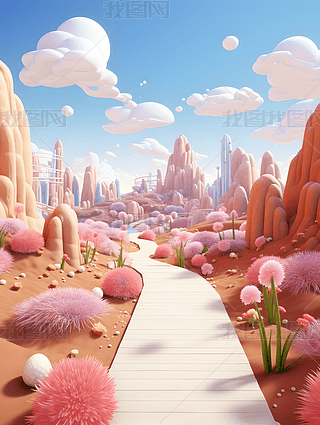 三维卡通梦幻童话唯美场景背景素材