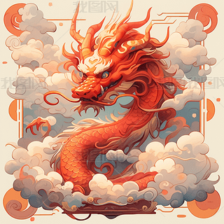 中国龙年卡通形象红色龙年画素材