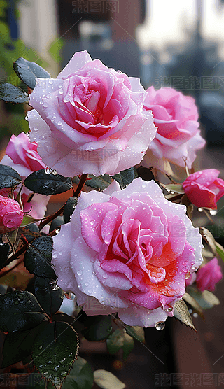 雨后清晨玫瑰花露珠纯洁浪漫植物花卉海报设计素材
