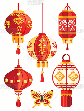 中国风新年喜庆灯笼海报设计素材艺术插画
