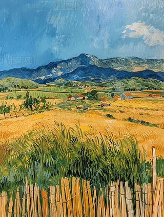 简易农场画数字艺术|农场郊区美景油画装饰画印象派梵高风格唯美艺术