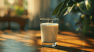 牛奶放在木桌上商业摄影饮品照片