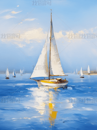 油画风一帆风顺寓意装饰画