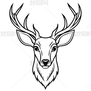 卡通插画动物鹿头手绘风格线条画矢量图形创意设计