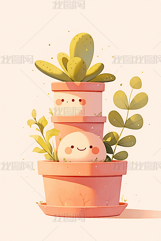 三个盆子高清插画图片