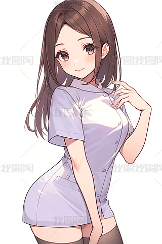 的单人数字艺术|身穿短裙的动漫女孩双手叉腰摆出镜头姿势插画图片