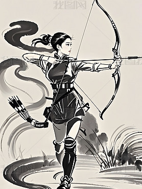 原创水墨画射箭运动员射箭体育中国风运动员5-版权可商用