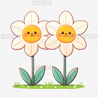 两张微笑的卡通花朵