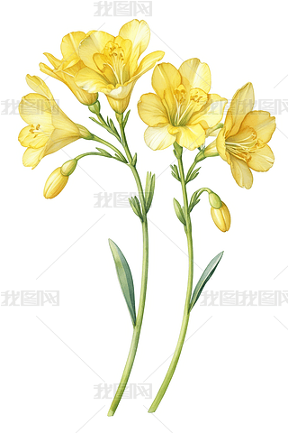 水彩画小苍兰花孤立白色插画