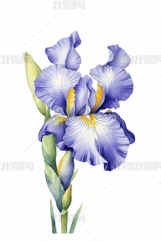 鸢尾花手工水彩特写插画