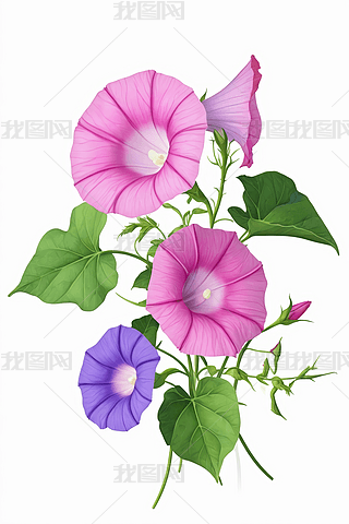粉红色紫色牵牛花插画