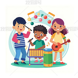 儿童演奏团合唱团卡通插画