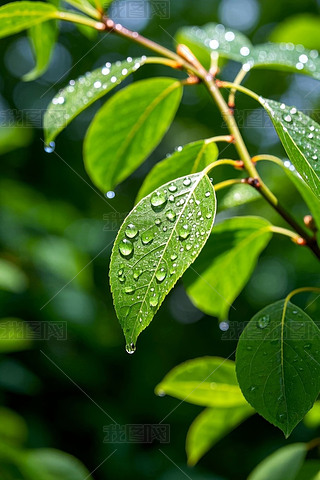 一片叶子特写上面有水滴高清图片