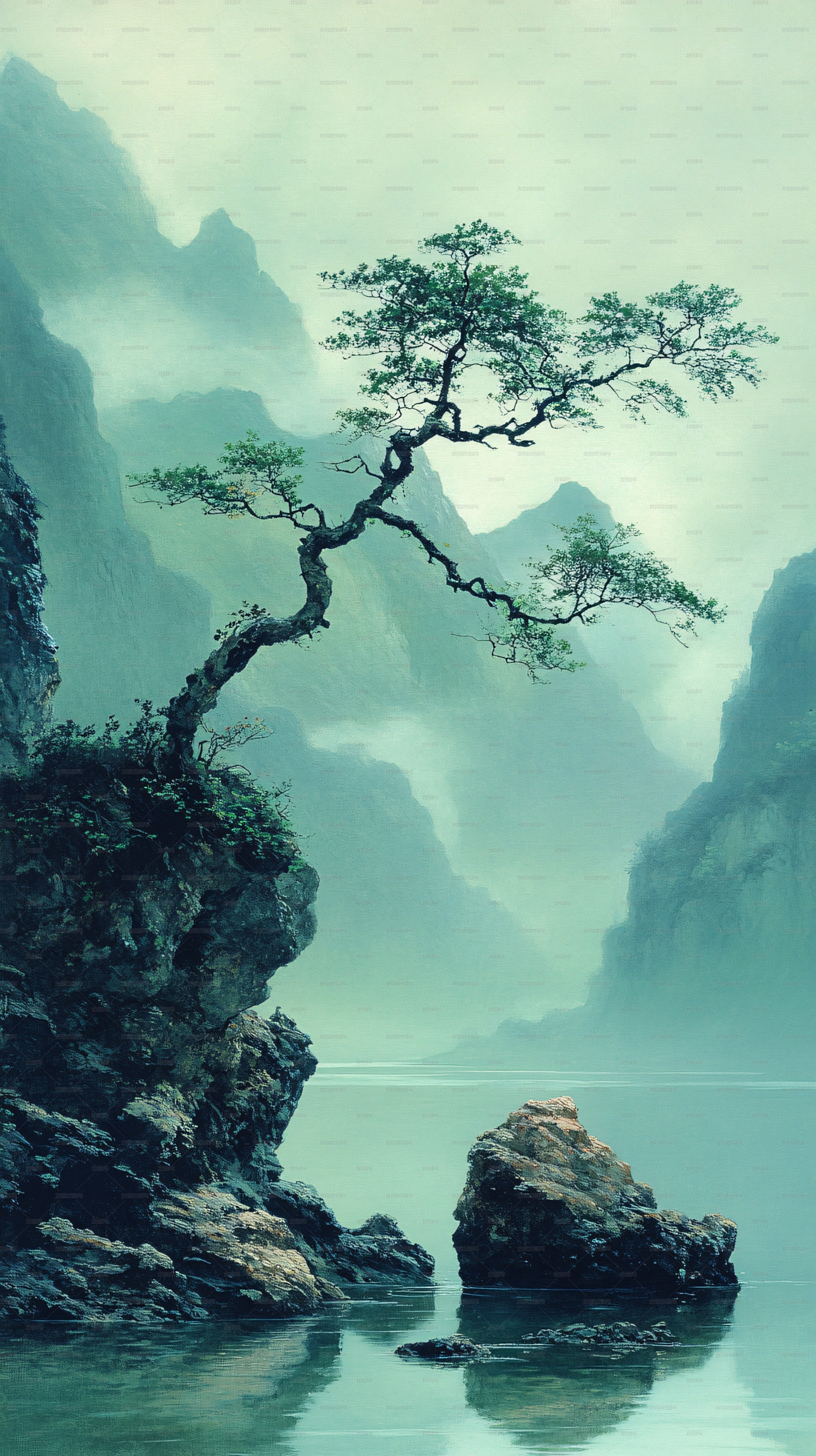 中国风杉树松树水墨山水下载-编号32556913--我图网