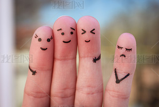 Fingers art of people. Concept of loneliness, allocation from crowd. 