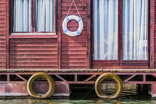 Old Wooden Red Raft Weekend Hut on Sa River - Detail