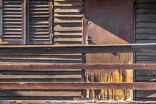 Old Wooden Raft Hut On Sa River - Detail