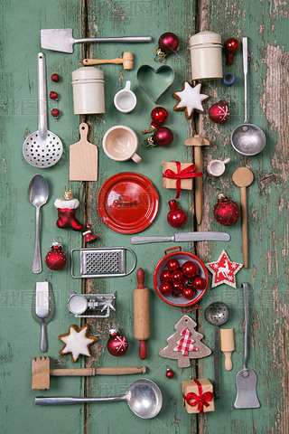 Country style or wooden vintage Christmas background for kitchen