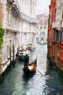 威尼斯贡多拉，意大利油画