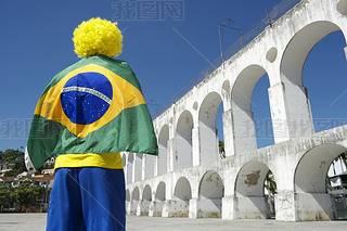 Brazil Flag Man Lapa Arches Rio Brazil