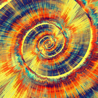 Colorful Psychedelic Spiral. Abstract Bright Vortex. Fractal Background Design. Blue Gold Orange Col