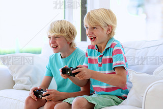 Two boys playing video games