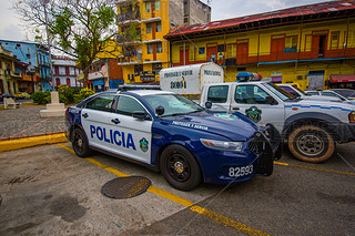 Police Cars patrolling the casco viejo of Panama city
