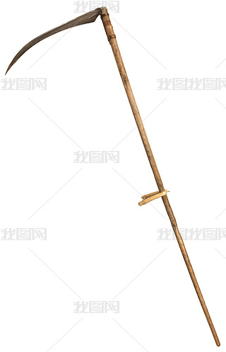 Old vintage scythe for grass isolated on white background. symbol of death.  