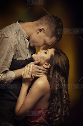 Young Couple Kissing in Love, Woman Man Lovers, Passion Desire