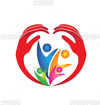 Family protected by hands in heart shape logo