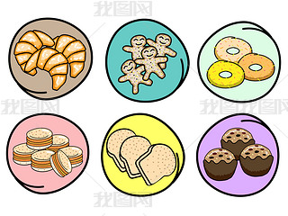 A Set of Fresh Bakery on Round Background