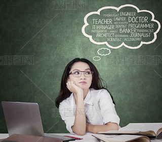 Lovely schoolgirl daydreaming about future jobs