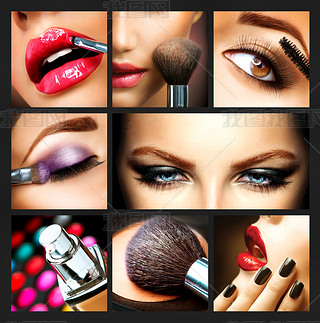 Makeup Collage. Professional Make-up Details. Makeover