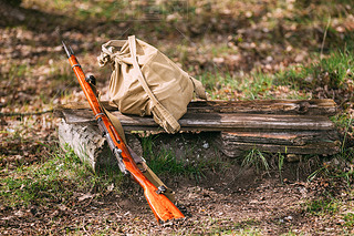 Soviet Russian Rifle Of World War II In Forest