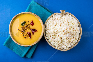 Whole Yellow Lentil with Rice, dal tadka and jeera rice, Indian Dish, cooked rice and cooked Arhar o