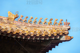 Ornate roof figurines at the Forbidden City, Beijing, China